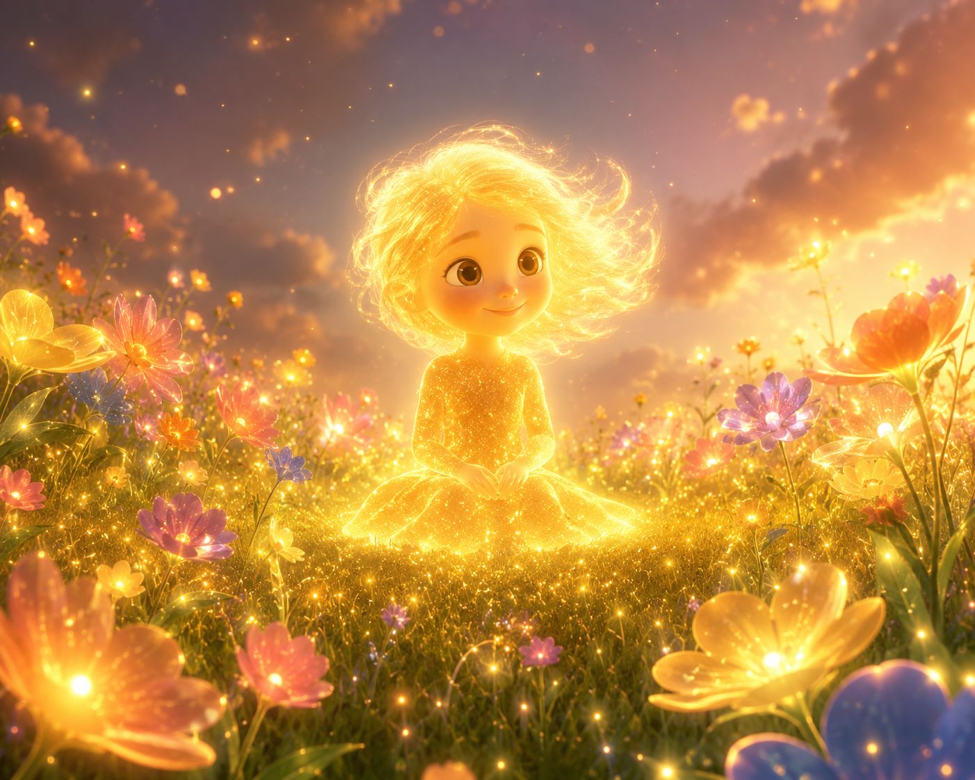 A little girl glowing with light